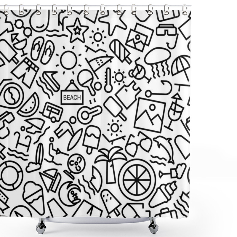 Personality  Summer And Beach Seamless Outline Icon Pattern Shower Curtains