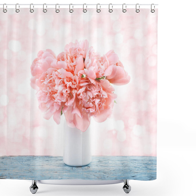 Personality  Bouquet Of Peonies Flowers In White Vase Isolated On White Shower Curtains