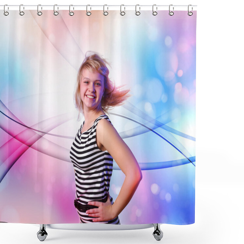 Personality  Young Woman And Disco Background Shower Curtains