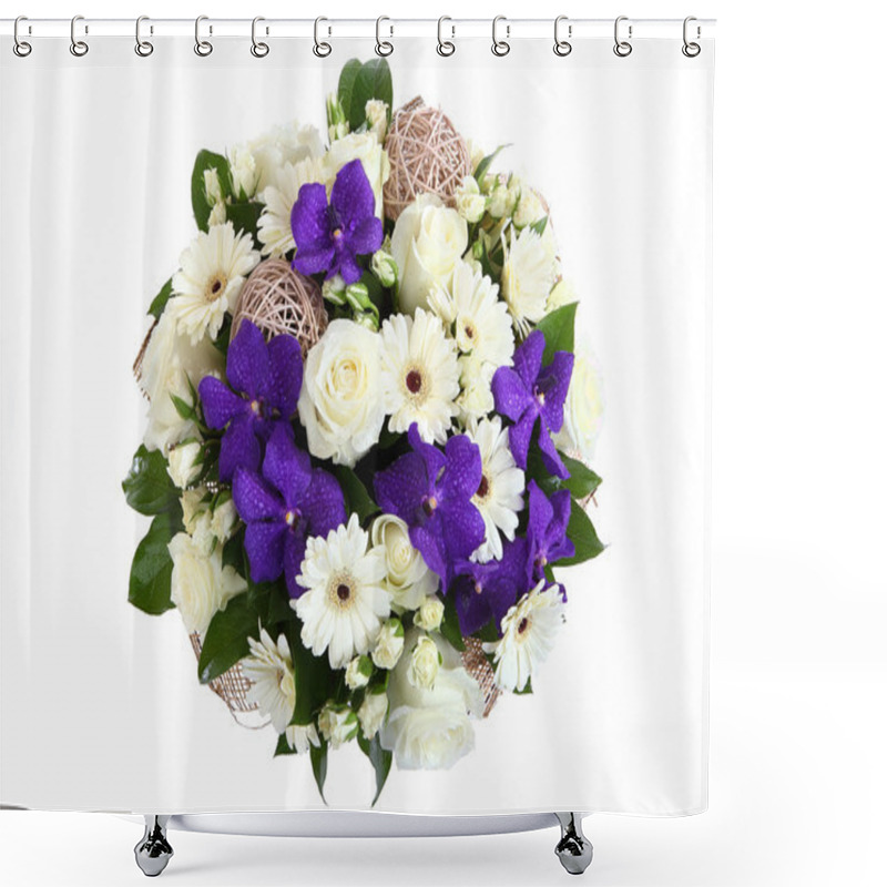 Personality  Bouquet Of White Roses, White Gerbera Daisies And Violet Orchid. Shower Curtains