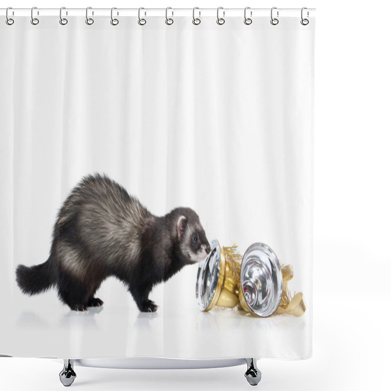 Personality  Young Ferret On White Background Shower Curtains