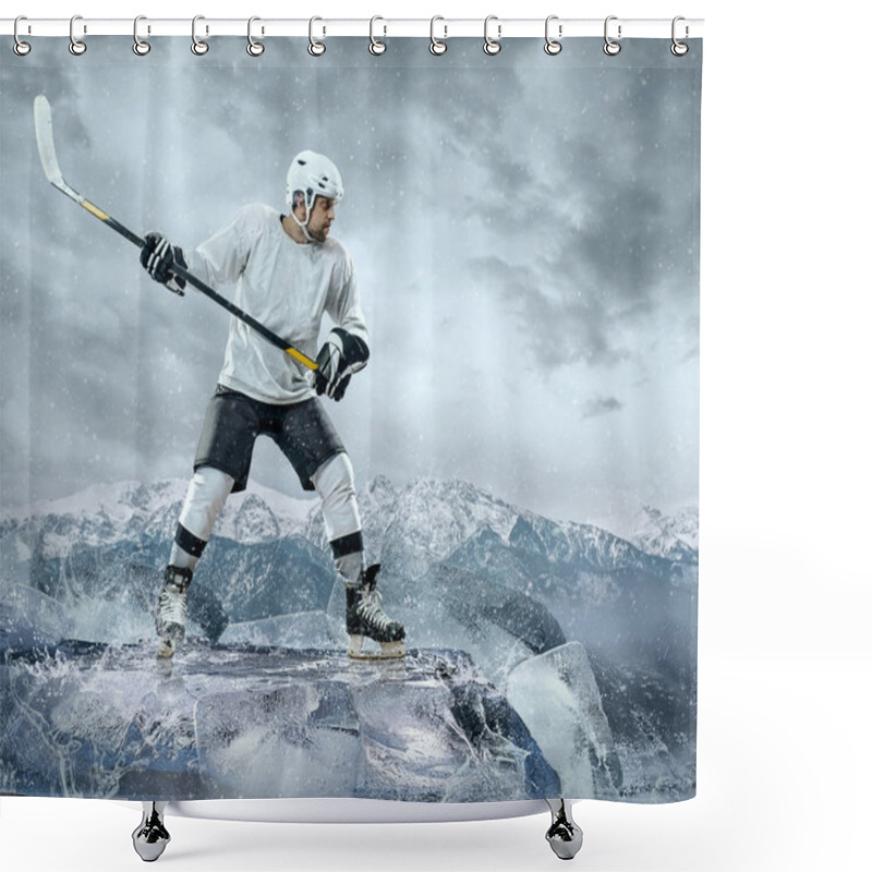 Personality  Ice Hockey Player In Action Outdoor Shower Curtains