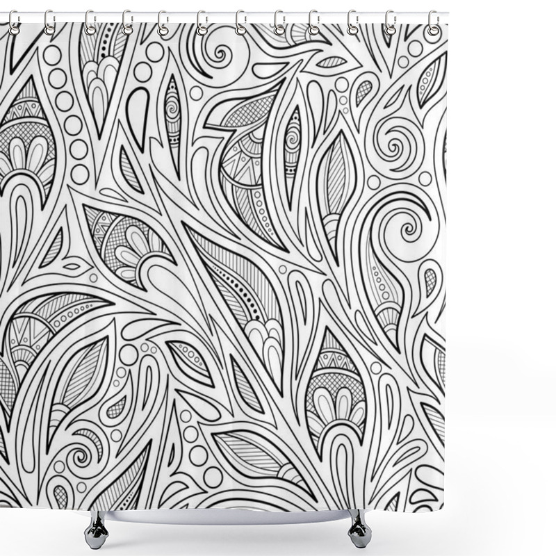 Personality  Monochrome Seamless Pattern With Floral Ethnic Motifs, Endless Texture With Damask Design Elements, Coloring Book Page  Shower Curtains