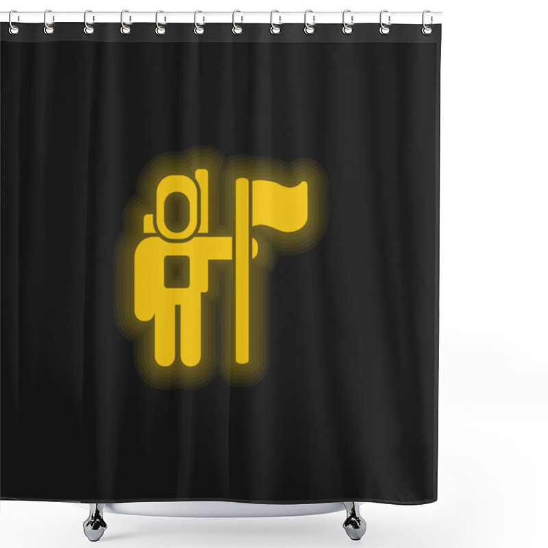 Personality  Astronaut Space Traveller With A Flag Yellow Glowing Neon Icon Shower Curtains