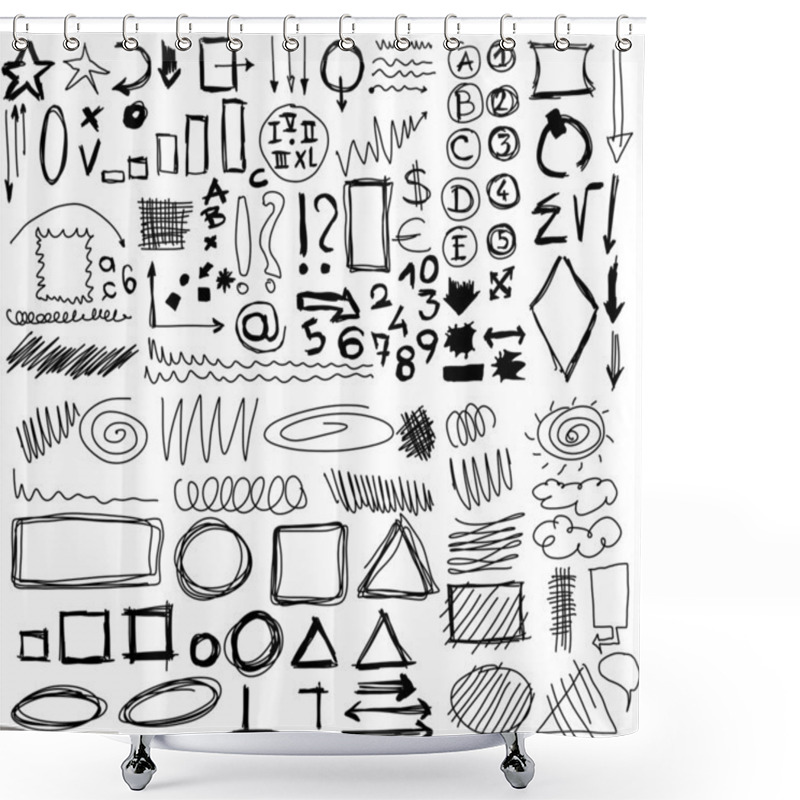 Personality  Set Hand Drawn Shapes, Circle, Square, Triangle, Numbers, Line Shower Curtains