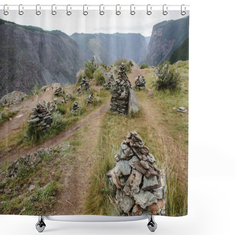 Personality  Beautiful Landscape With Rocks On Mountain Pass, Altai, Russia Shower Curtains