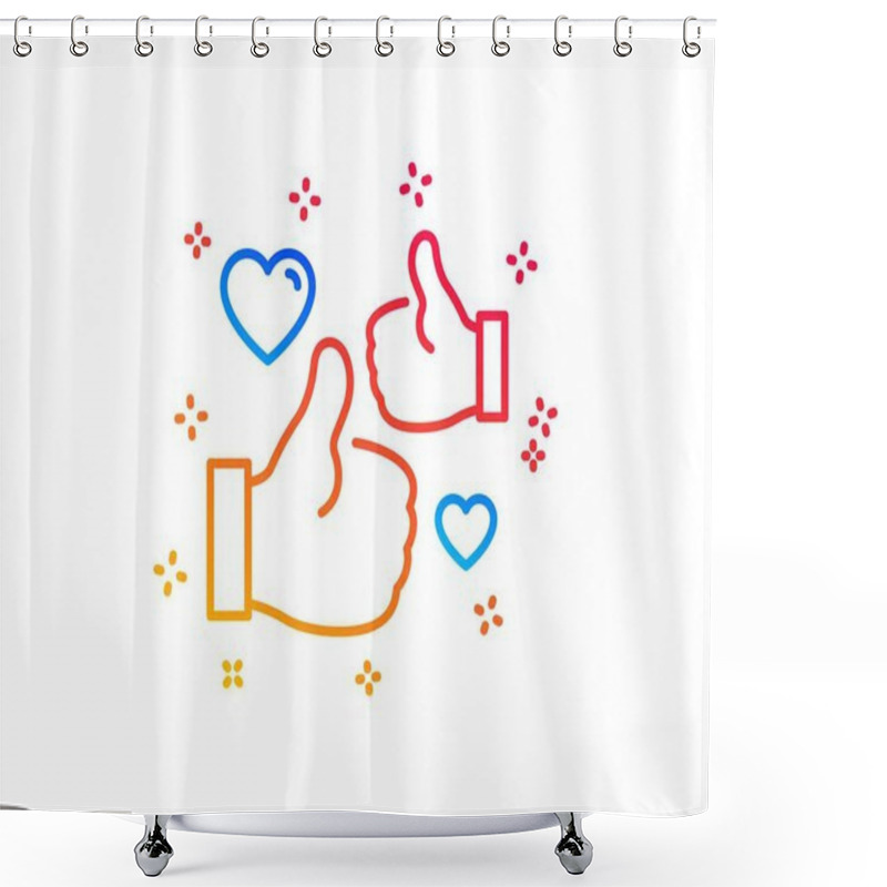 Personality  Like Line Icon. Thumbs Up With Heart Sign. Positive Feedback, Social Media Symbol. Gradient Design Elements. Linear Like Icon. Random Shapes. Vector Shower Curtains