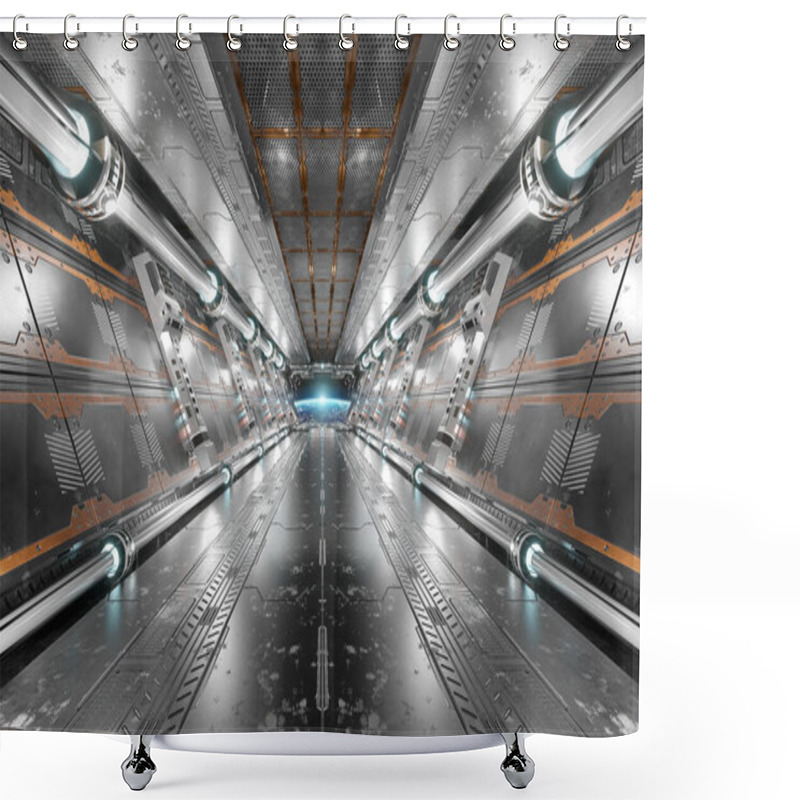 Personality  White And Silver Futuristic Spaceship Interior With Window View On Planet Earth 3d Rendering Elements Of This Image Furnished By NASA Shower Curtains