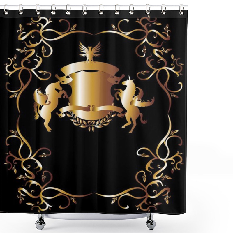 Personality  Golden Horse And Eagle Vector Art Shower Curtains