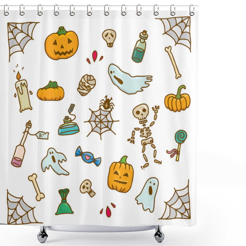 Personality  Halloween Illustration Set With Pampkin, Ghost, Cat, Bone And Poison Shower Curtains