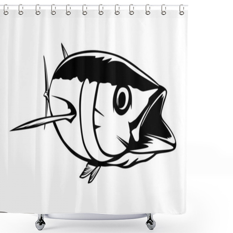 Personality  Tuna Big Fishing On White Logo Illustration. Vector Illustration Can Be Used For Creating Logo And Emblem For Fishing Clubs, Prints, Web And Other Crafts. Shower Curtains