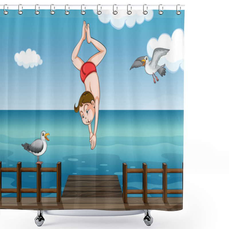 Personality  A Jumping Boy Shower Curtains