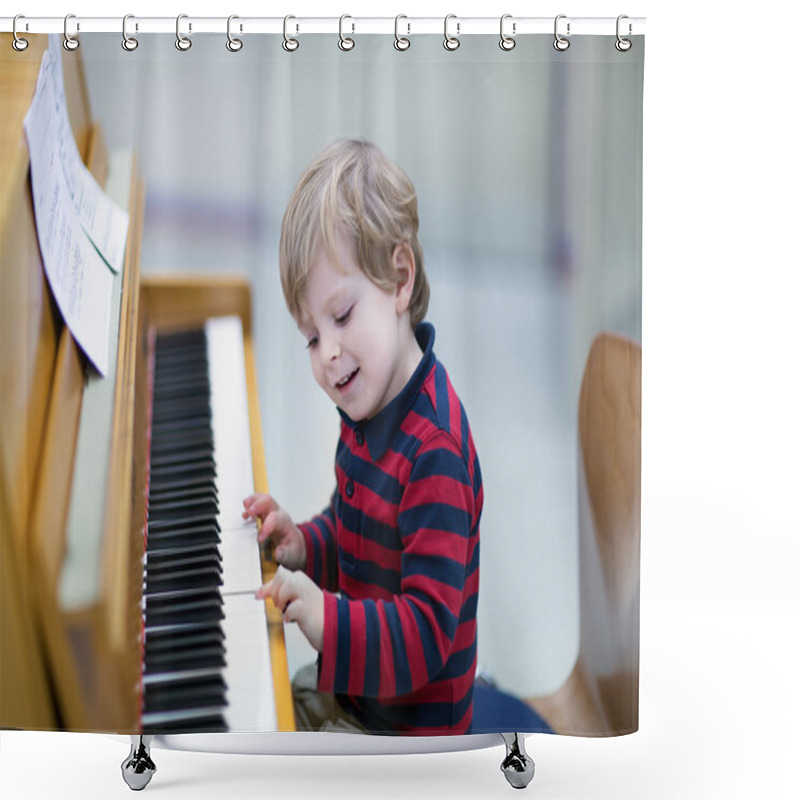 Personality  Two Years Old Toddler Boy Playing Piano Shower Curtains