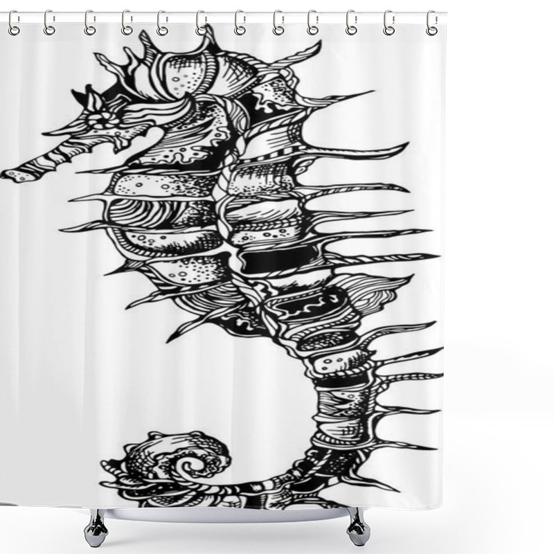 Personality  Hand Drawn Sea Horse. Vector Shower Curtains