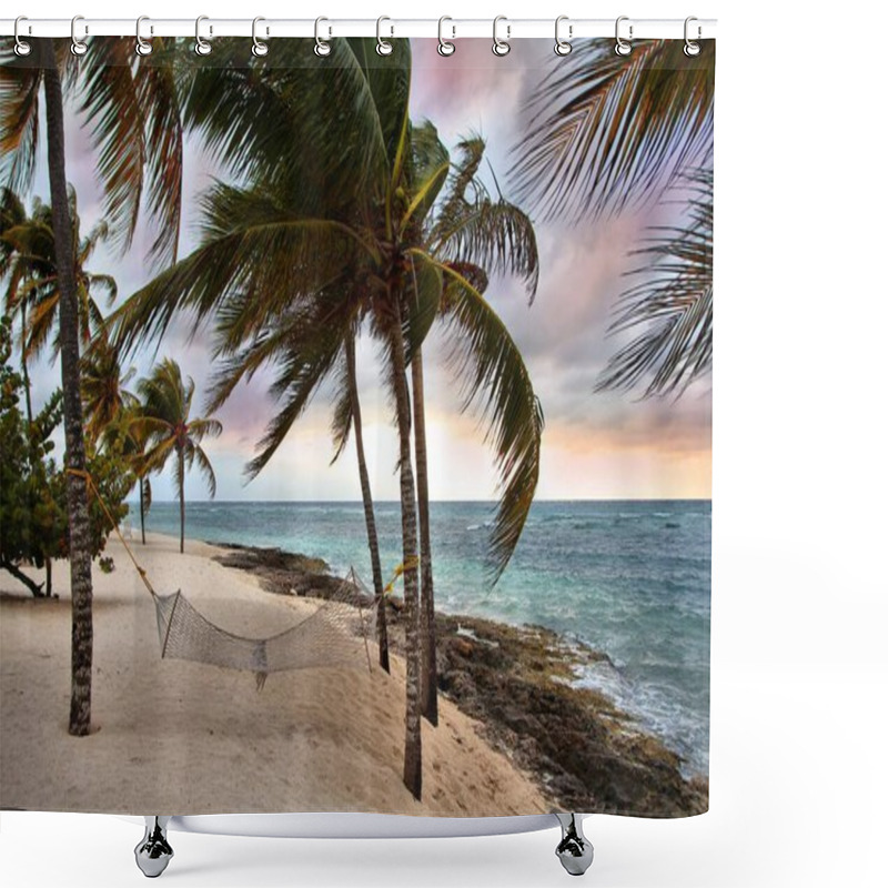 Personality  Guardalavaca Beach In Holguin Province, Cuba. Palm Tree. Shower Curtains