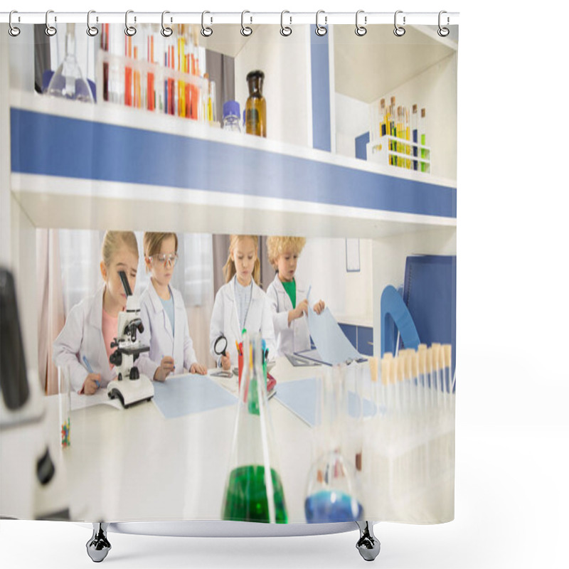 Personality  Schoolchildren Studying In Laboratory    Shower Curtains