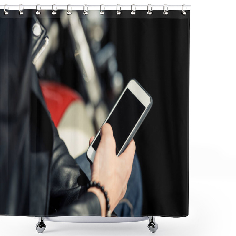 Personality  Man Using Smartphone  Shower Curtains