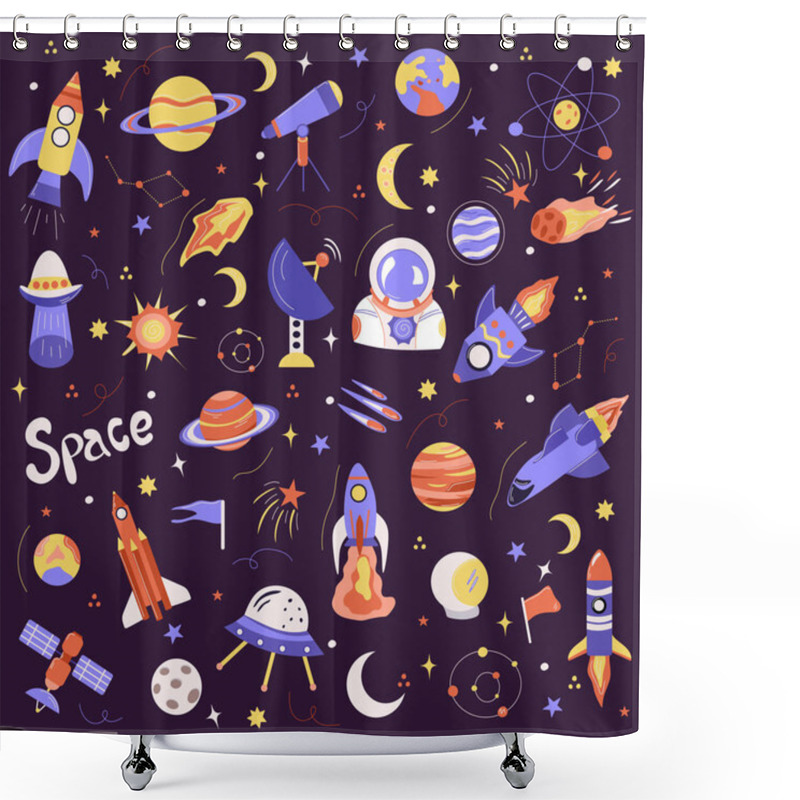 Personality  Cosmic Elements Vector Illustration Set Exploring The Depths Of Space. Shower Curtains