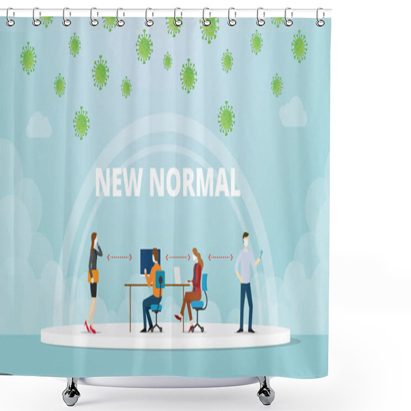 Personality  New Normal Office Work Life Balance Situation With Mask And Social Distance Concept With Modern Flat Style Shower Curtains