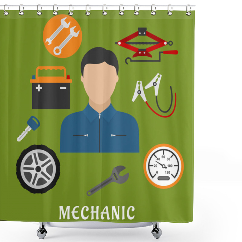 Personality  Mechanic Man And Car Details Shower Curtains