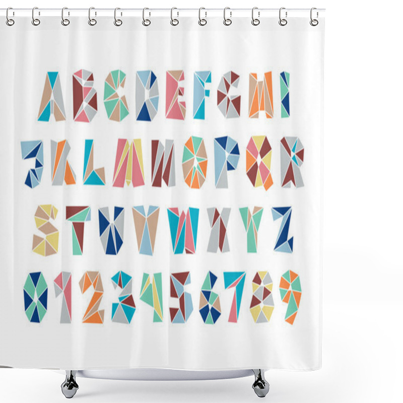 Personality  Set Of Isolated Fractal Style, Polygonal Alphabet Letters And Numbers. Vector, Diamond Font Type Icons. Colorful Mosaic Lettering Typeface Shower Curtains