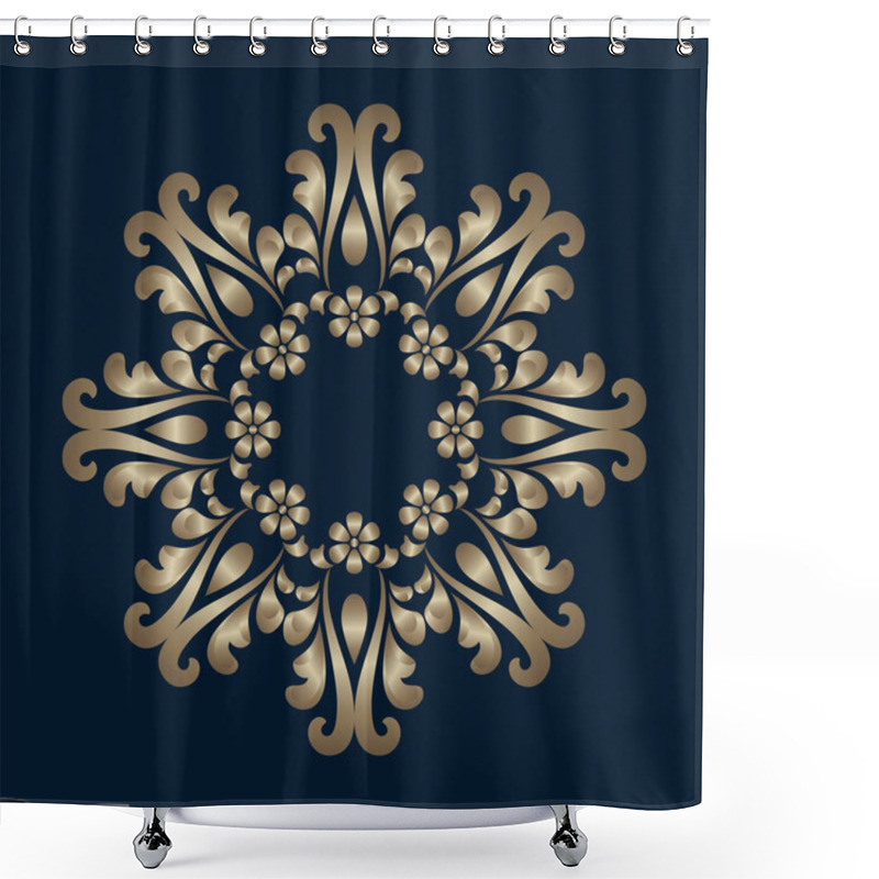 Personality  Vintage Gold Round Frame With Border Scroll Pattern. Elegant Circle Label In Baroque Style. Golden Mandala Ornament. Shower Curtains