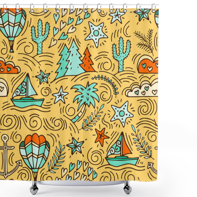 Personality  Seamless Pattern With Cactus, Palm Trees, Ship Anchor Shower Curtains