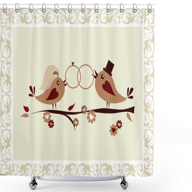 Personality  Wedding Invitation With Birds Shower Curtains