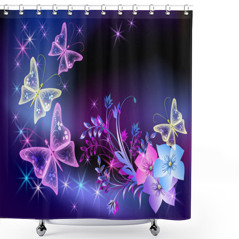 Personality  Glowing Transparent Flowers And Butterfly Shower Curtains