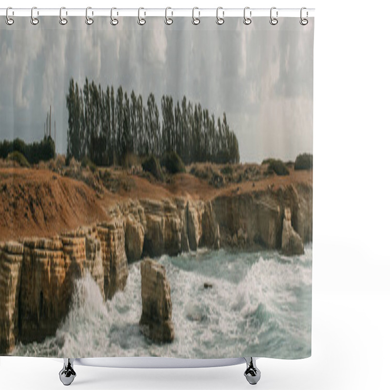 Personality  Panoramic Shot Of Mediterranean Sea Against Sky With Clouds  Shower Curtains