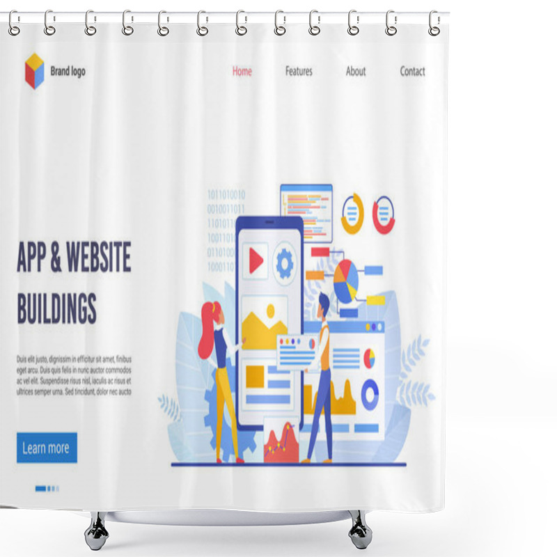 Personality  Application And Website Buildings Landing Page Flat Vector Illustration Concept Shower Curtains