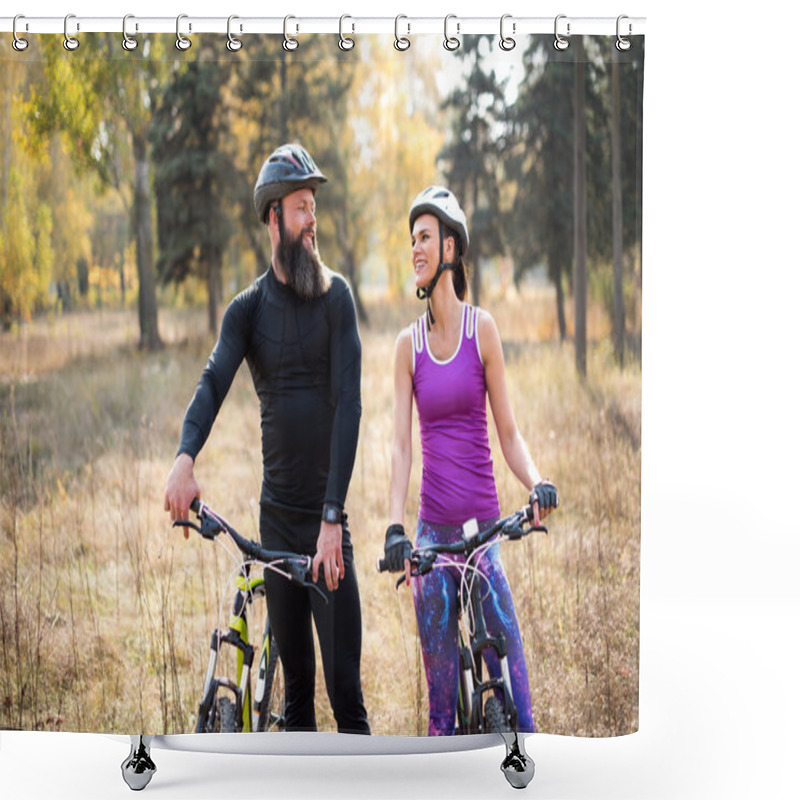 Personality  Couple Cycling Outdoors Shower Curtains