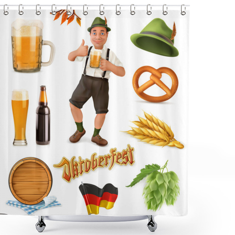 Personality  Munich Beer Festival Oktoberfest, The Vector Can Also Be Used By Any Beer Manufacturers. 3d Vector Icon Set. Funny Cartoon Characters And Objects. Shower Curtains