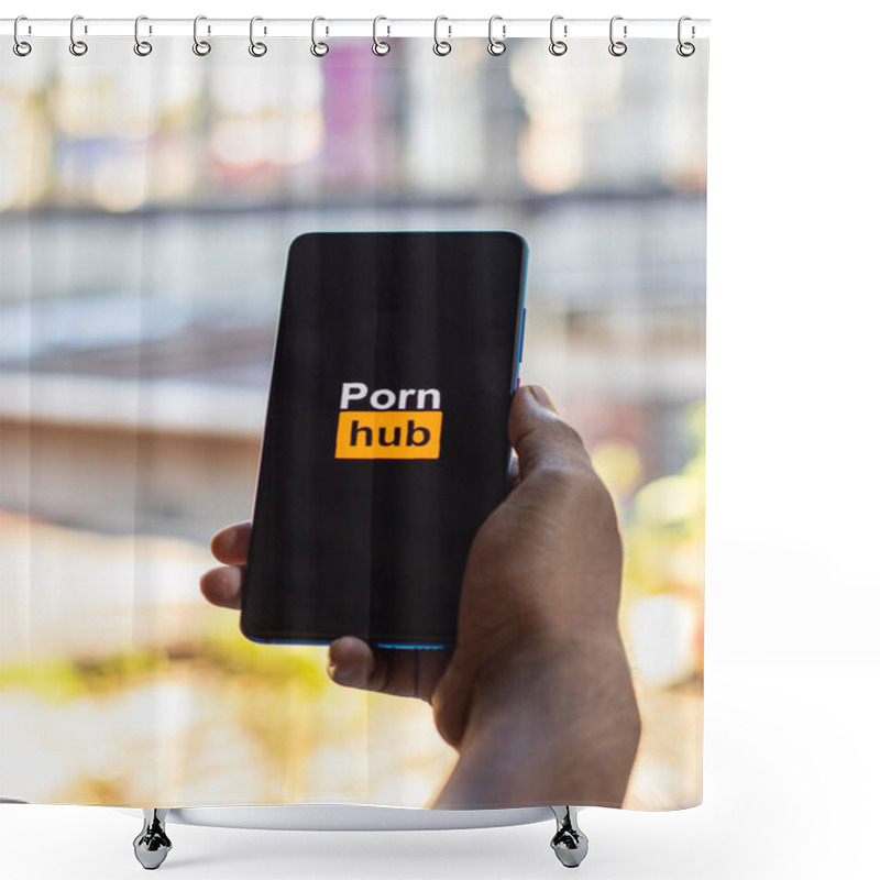 Personality  Assam, India - September 6, 2020 : Pornhub Logo On Phone Screen Stock Image. Shower Curtains