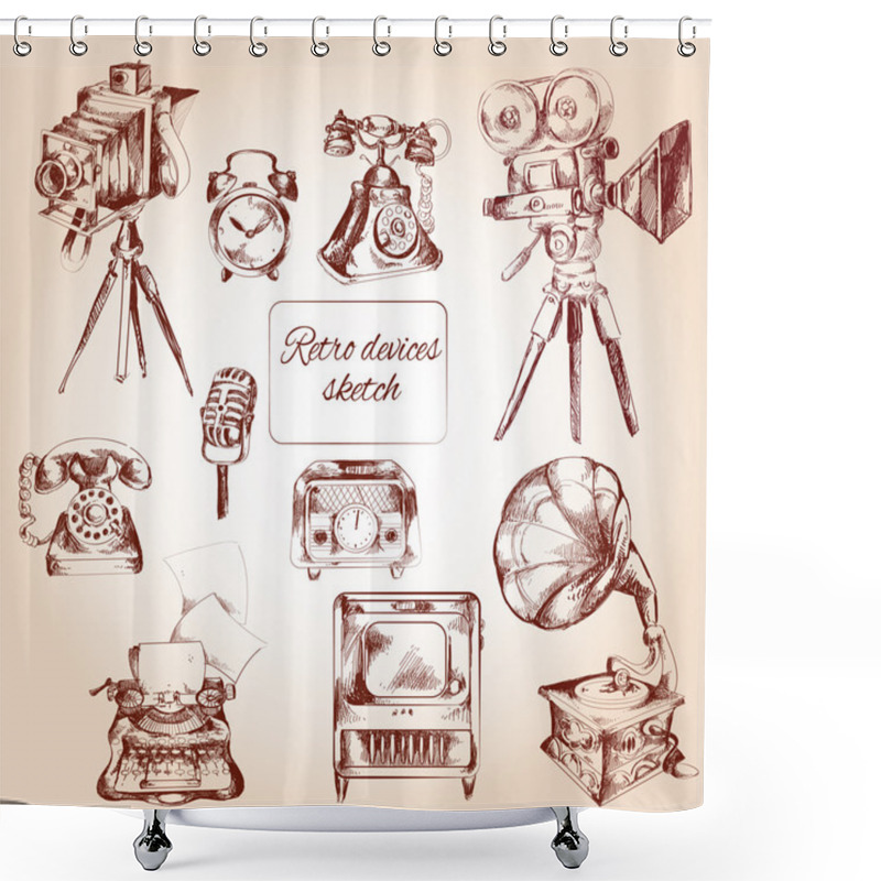 Personality  Retro Devices Sketch Shower Curtains