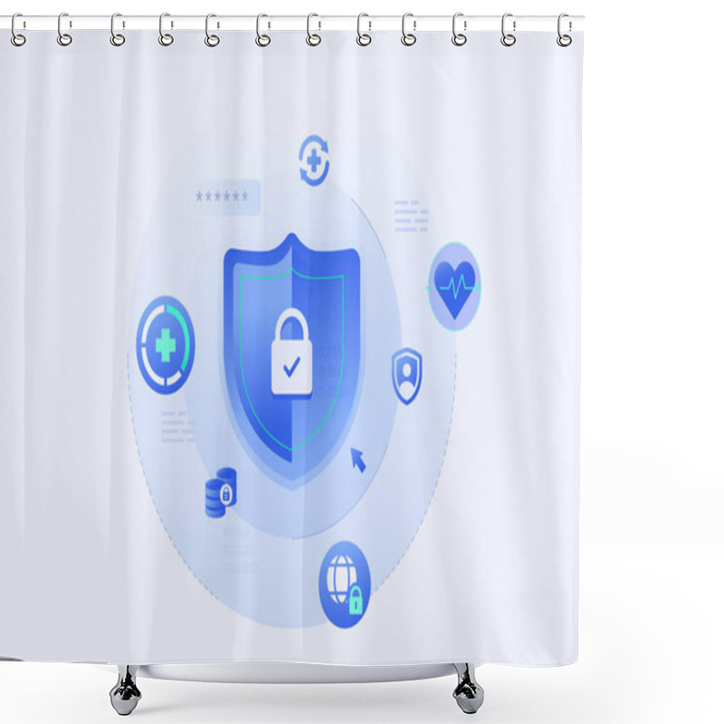 Personality  Cybersecurity In Healthcare And Medical Protect Patient Data Information Cyber Attacks Illustration Background. Shower Curtains