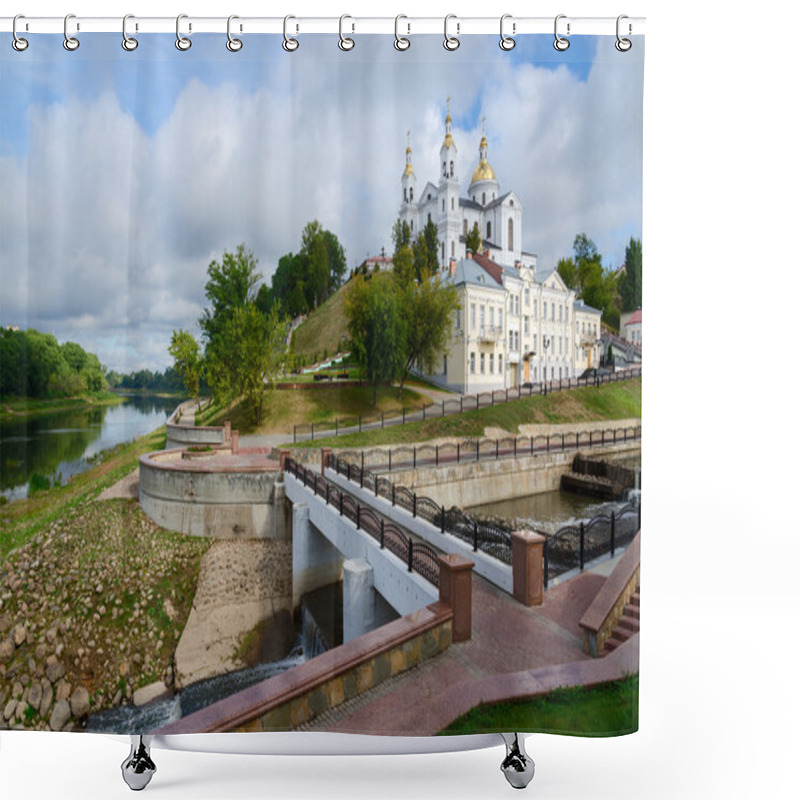 Personality  Holy Dormition Cathedral Above Shallowed Western Dvina Shower Curtains