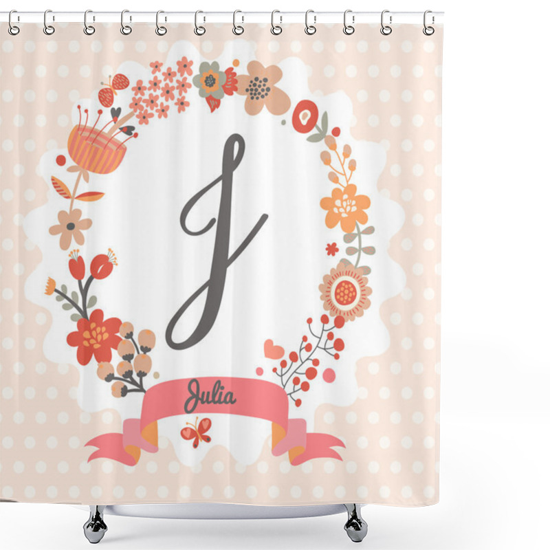 Personality  Floral Wreath With Letter J Shower Curtains