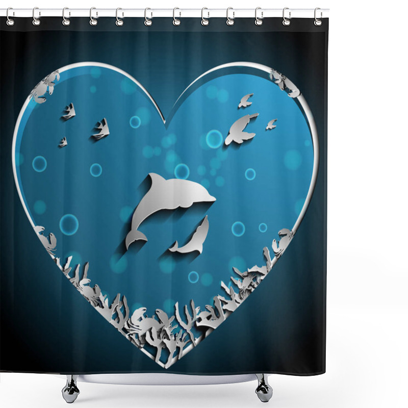 Personality  Loving Of Dolphins Under The Sea Papercut Vector, Art Work Shower Curtains