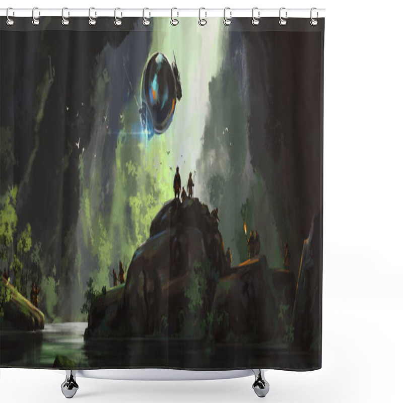 Personality  Simple Elves Look Curiously At The Intruder, 3D Illustration. Shower Curtains