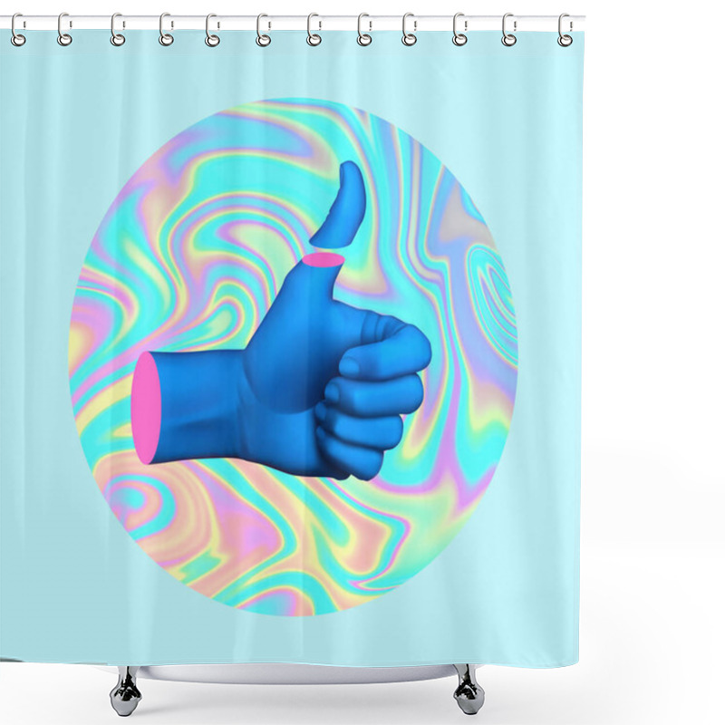 Personality  Futuristic Holographic Poster With Hand Showing Thumb Up. Minimal Art, 3d Illustration. Shower Curtains