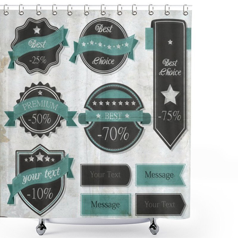 Personality  Vector Set Of Retro Labels Shower Curtains