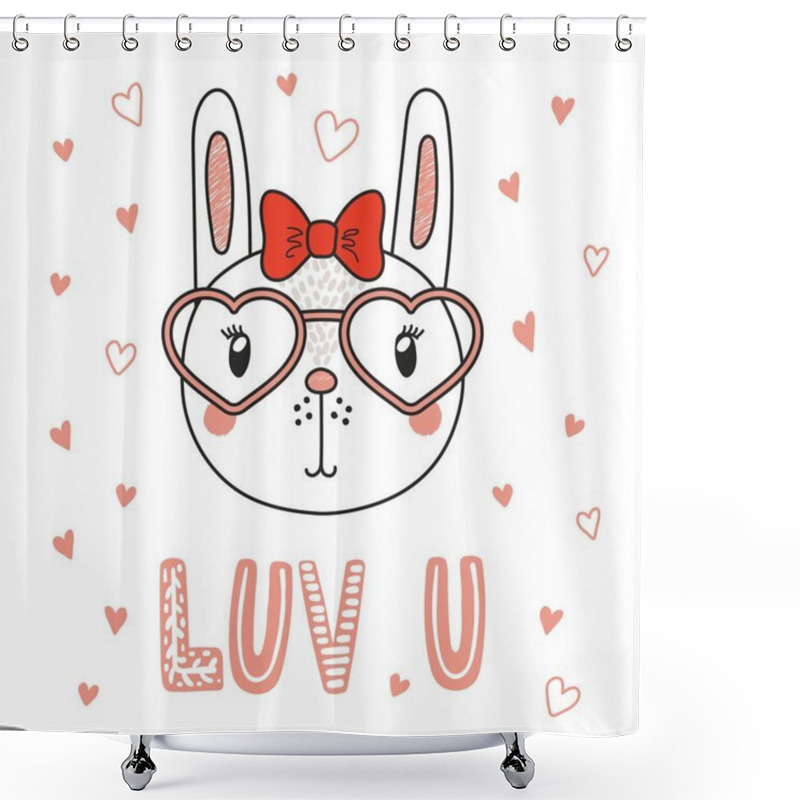 Personality  Cute Bunny In Heart Shaped Glasses Shower Curtains