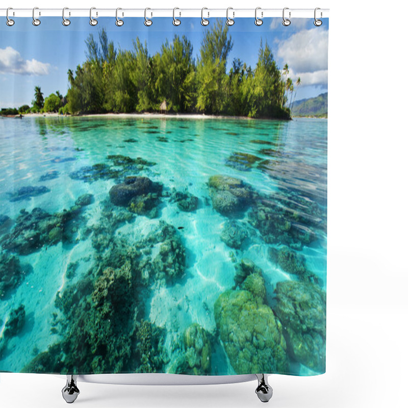 Personality  Underwater Coral Reef Next To Tropical Island Shower Curtains