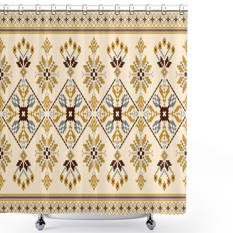 Personality  Beautiful Knitted Embroidery.geometric Ethnic Oriental Pattern Traditional On Cream Background.Aztec Style,abstract,vector,illustration.design For Texture,fabric,clothing,wrapping,decoration,carpet. Shower Curtains