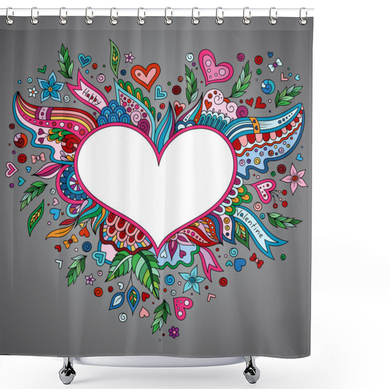 Personality  Cartoon Hand Drawn Doodle Happy Valentines Day Illustration.  Shower Curtains