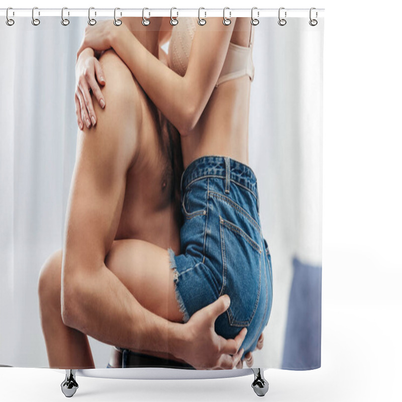 Personality  Cropped View Of Girlfriend And Boyfriend Making Love Shower Curtains