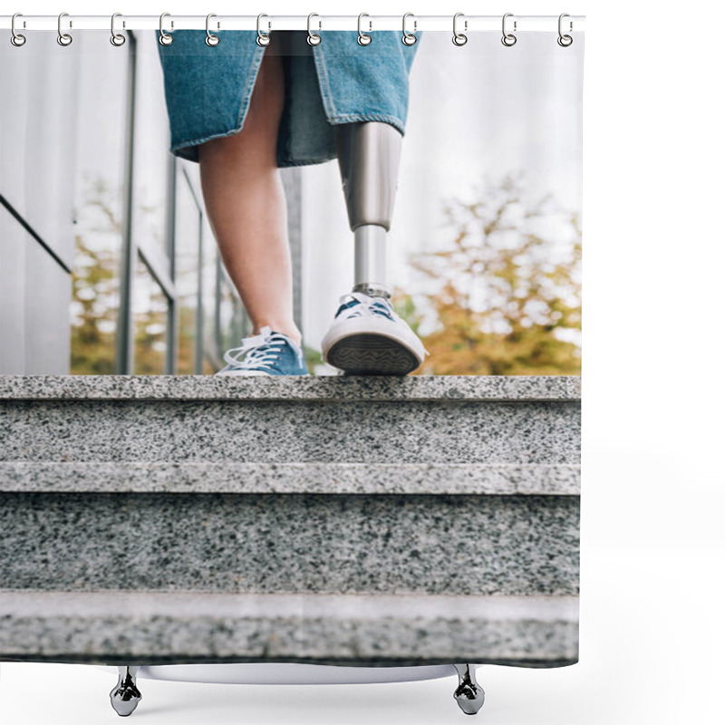 Personality  Cropped View Of Disabled Woman With Prosthetic Leg On Street Shower Curtains