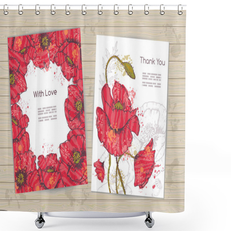 Personality  Hand Drawn Poppy Flowers Cards Templates Shower Curtains