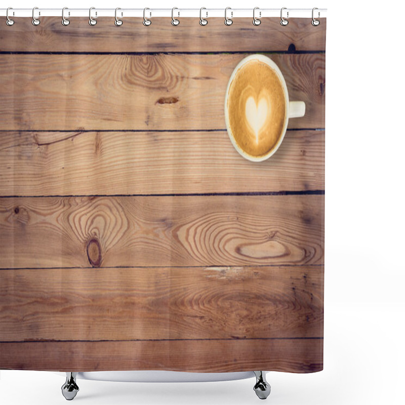 Personality  Coffee On Wood Table Texture With Space For Text Shower Curtains